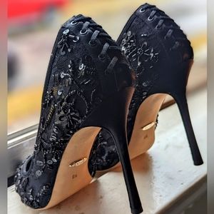 Badgley Mischka Black Lace Beaded Stilettos